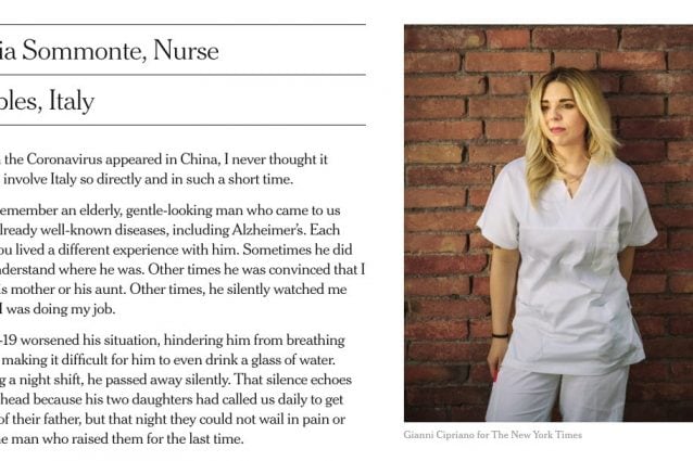 Anche due infermieri italiani tra gli operatori sanitari celebrati dal NY Times